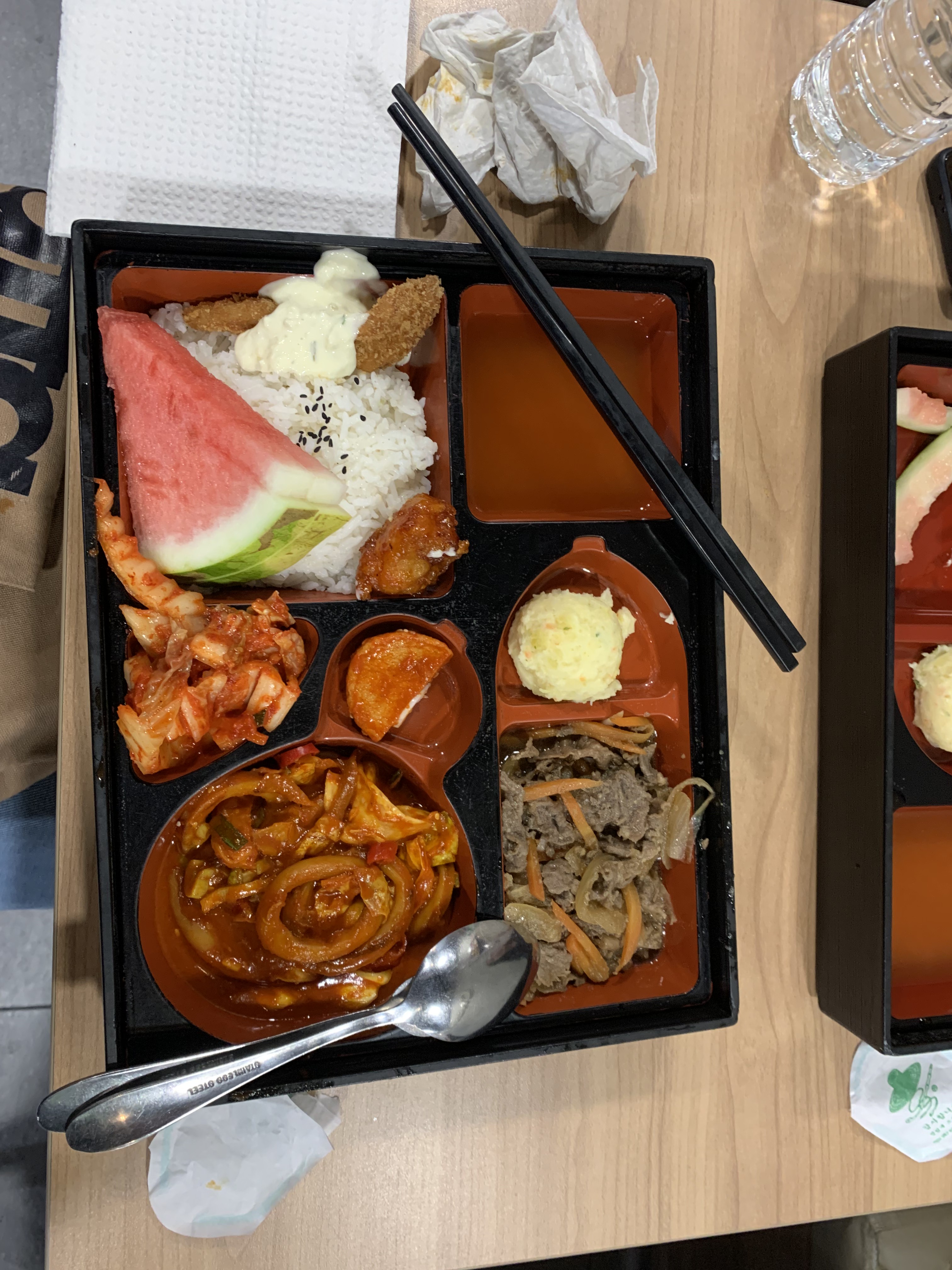My food tray with 2 mains - beef and sotong