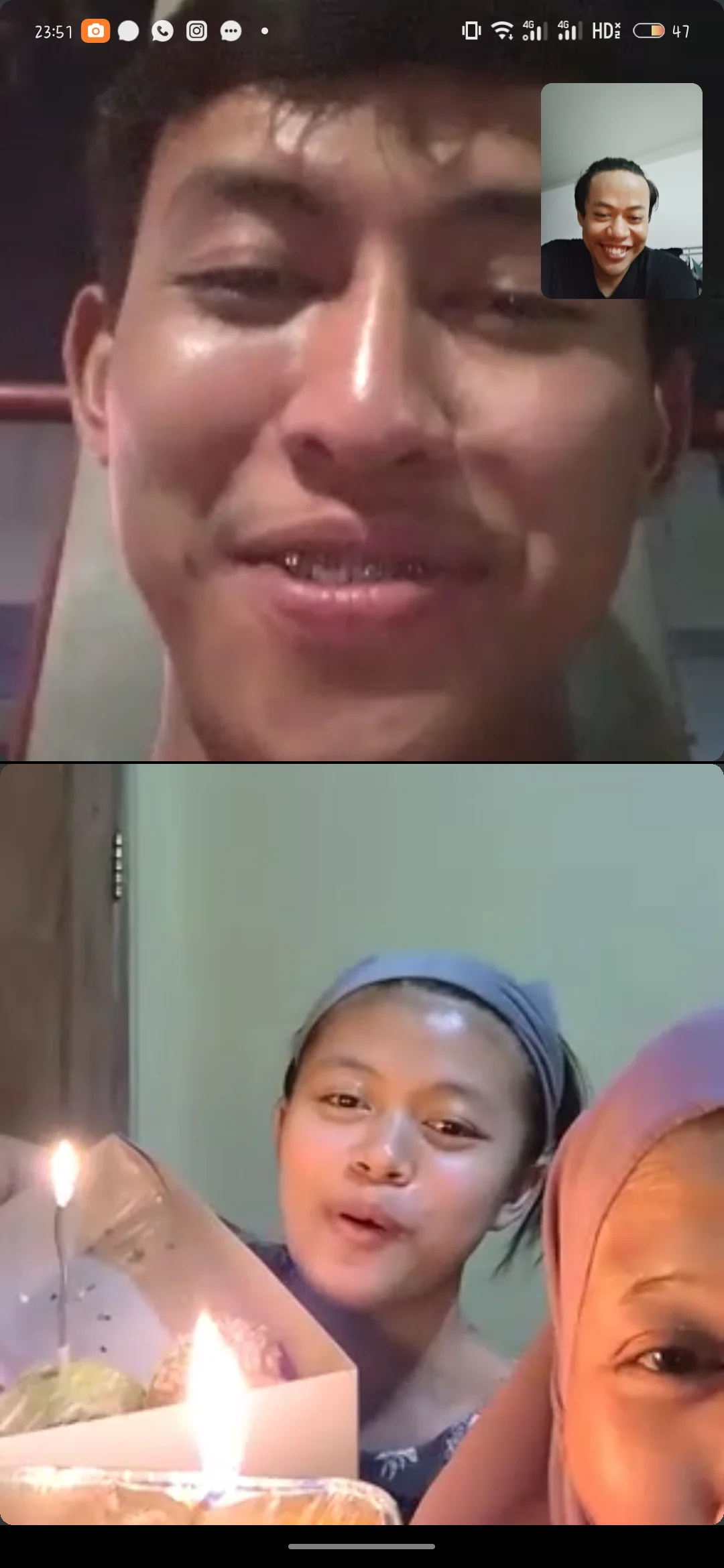 Video call celebrating birthday with family